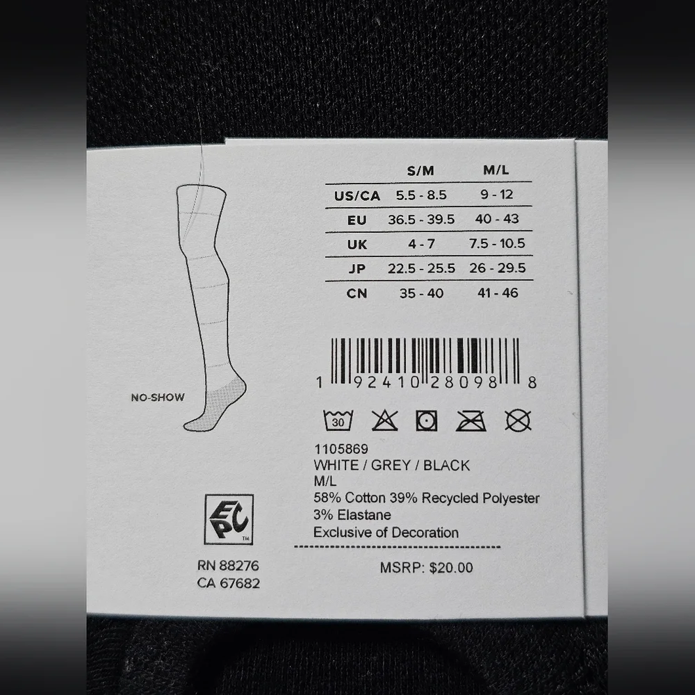 UGG Women's Stela No Show 3 Pack M/L- Black, White, Gray, New